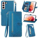For Samsung Galaxy S21+ 5G Embossed Flower Shockproof Leather Phone Case(Blue)