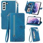 For Samsung Galaxy S22+ 5G Embossed Flower Shockproof Leather Phone Case(Blue)