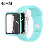 For Apple Watch Series 7 45mm Silicone Watch Band Case with Screen Film Set(Light Blue)