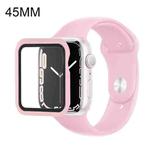 For Apple Watch Series 7 45mm Silicone Watch Band Case with Screen Film Set(Pink)