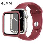 For Apple Watch Series 7 45mm Silicone Watch Band Case with Screen Film Set(Wine Red)