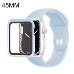 For Apple Watch Series 7 45mm Silicone Watch Band Case with Screen Film Set(Sky Blue)