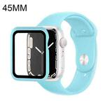 For Apple Watch Series 7 45mm Silicone Watch Band Case with Screen Film Set(Baby Blue)