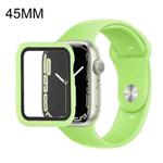 For Apple Watch Series 7 45mm Silicone Watch Band Case with Screen Film Set(Grass Green)