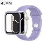 For Apple Watch Series 7 45mm Silicone Watch Band Case with Screen Film Set(Dark Purple)