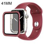 For Apple Watch Series 7 41mm Silicone Watch Band Case with Screen Film Set(Wine Red)