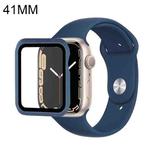 For Apple Watch Series 7 41mm Silicone Watch Band Case with Screen Film Set(Dark Blue)