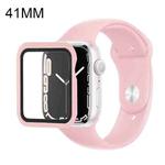 For Apple Watch Series 7 41mm Silicone Watch Band Case with Screen Film Set(Sand Pink)