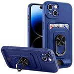 For iPhone 14 Pro Ring Kickstand Card Wallet TPU Phone Case(Blue)