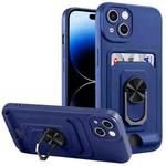 For iPhone 14 Pro Max Ring Kickstand Card Wallet TPU Phone Case (Blue)