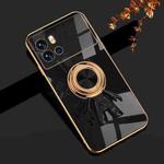 For vivo IQOO 9 6D Plating Astronaut Ring Kickstand Phone Case(Black)