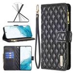 For Samsung Galaxy S22 5G Diamond Lattice Zipper Wallet Leather Flip Phone Case(Black)