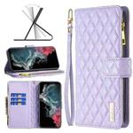 For Samsung Galaxy S22 Ultra 5G Diamond Lattice Zipper Wallet Leather Flip Phone Case(Purple)