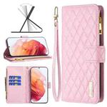 For Samsung Galaxy S21 5G Diamond Lattice Zipper Wallet Leather Flip Phone Case(Pink)