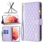 For Samsung Galaxy S21 5G Diamond Lattice Zipper Wallet Leather Flip Phone Case(Purple)