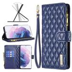 For Samsung Galaxy S21+ 5G Diamond Lattice Zipper Wallet Leather Flip Phone Case(Blue)