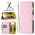 For Samsung Galaxy S21 FE 5G Diamond Lattice Zipper Wallet Leather Flip Phone Case(Pink)