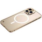 For iPhone 14 Pro Max Metal Frame Frosted PC Shockproof MagSafe Case (Gold)