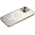 For iPhone 14 Plus Metal Frame Frosted PC Shockproof MagSafe Case (Gold)