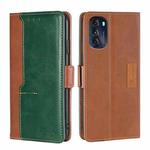 For Motorola Moto G 5G 2022 Contrast Color Side Buckle Leather Phone Case(Light Brown + Green)