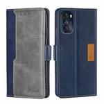 For Motorola Moto G 5G 2022 Contrast Color Side Buckle Leather Phone Case(Blue + Grey)