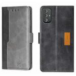 For Motorola Moto G Power 2022 Contrast Color Side Buckle Leather Phone Case(Black + Grey)