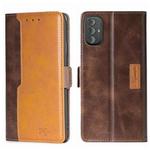 For Motorola Moto G Power 2022 Contrast Color Side Buckle Leather Phone Case(Dark Brown + Gold)