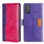 For Motorola Moto G Power 2022 Contrast Color Side Buckle Leather Phone Case(Purple + Rose Red)