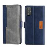 For Motorola Moto G Power 2022 Contrast Color Side Buckle Leather Phone Case(Blue + Grey)