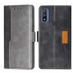 For Motorola Moto G Pure Contrast Color Side Buckle Leather Phone Case(Black + Grey)