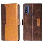 For Motorola Moto G Pure Contrast Color Side Buckle Leather Phone Case(Dark Brown + Gold)