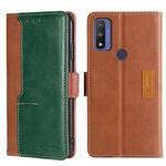 For Motorola Moto G Pure Contrast Color Side Buckle Leather Phone Case(Light Brown + Green)