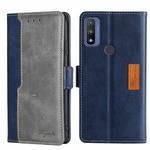 For Motorola Moto G Pure Contrast Color Side Buckle Leather Phone Case(Blue + Grey)