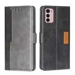 For Motorola Moto G42 4G Contrast Color Side Buckle Leather Phone Case(Black + Grey)