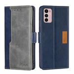 For Motorola Moto G42 4G Contrast Color Side Buckle Leather Phone Case(Blue + Grey)