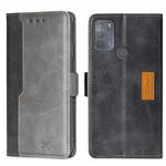 For Motorola Moto G50 Contrast Color Side Buckle Leather Phone Case(Black + Grey)