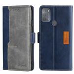 For Motorola Moto G50 Contrast Color Side Buckle Leather Phone Case(Blue + Grey)