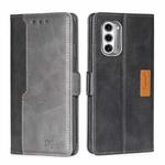 For Motorola Moto G52J 5G Contrast Color Side Buckle Leather Phone Case(Black + Grey)