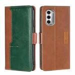 For Motorola Moto G52J 5G Contrast Color Side Buckle Leather Phone Case(Light Brown + Green)