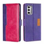 For Motorola Moto G52J 5G Contrast Color Side Buckle Leather Phone Case(Purple + Rose Red)