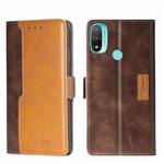 For Motorola Moto E20 Contrast Color Side Buckle Leather Phone Case(Dark Brown + Gold)