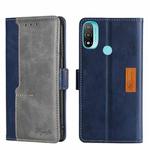 For Motorola Moto E20 Contrast Color Side Buckle Leather Phone Case(Blue + Grey)