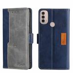 For Motorola Moto E40 Contrast Color Side Buckle Leather Phone Case(Blue + Grey)