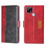 For OPPO Realme C21 Contrast Color Side Buckle Leather Phone Case(Red + Black)