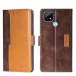 For OPPO Realme C21 Contrast Color Side Buckle Leather Phone Case(Dark Brown + Gold)