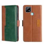 For OPPO Realme C21 Contrast Color Side Buckle Leather Phone Case(Light Brown + Green)