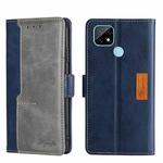 For OPPO Realme C21 Contrast Color Side Buckle Leather Phone Case(Blue + Grey)