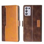 For OPPO K9S/Realme Q3s Contrast Color Side Buckle Leather Phone Case(Dark Brown + Gold)