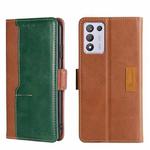 For OPPO K9S/Realme Q3s Contrast Color Side Buckle Leather Phone Case(Light Brown + Green)