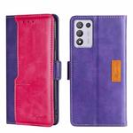 For OPPO K9S/Realme Q3s Contrast Color Side Buckle Leather Phone Case(Purple + Rose Red)